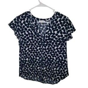 Calvin Klein White And Black Polka Dot V-Neck Blouse Size Large